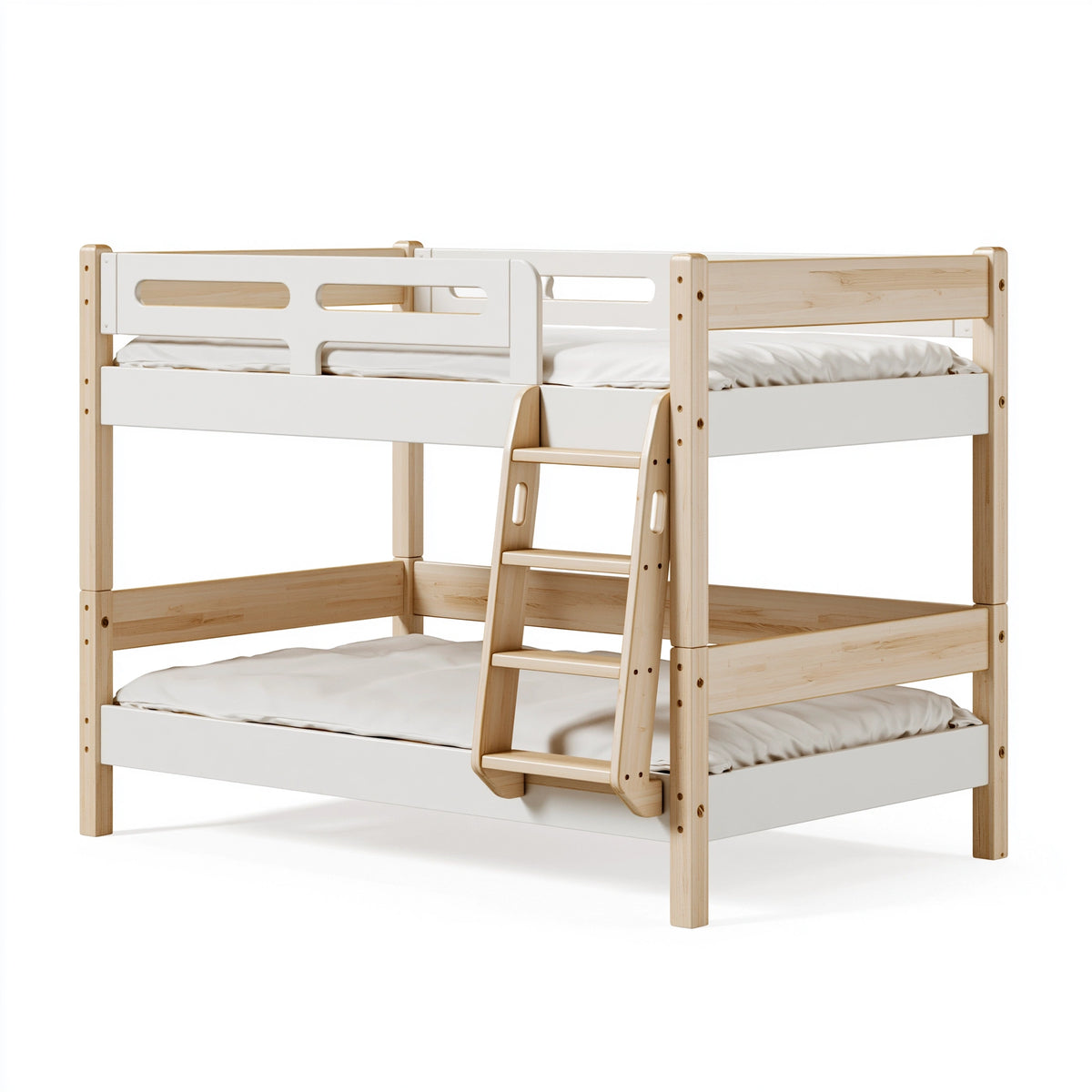 Lit superposé 90 x 200 cm en bois blanc naturel avec échelle