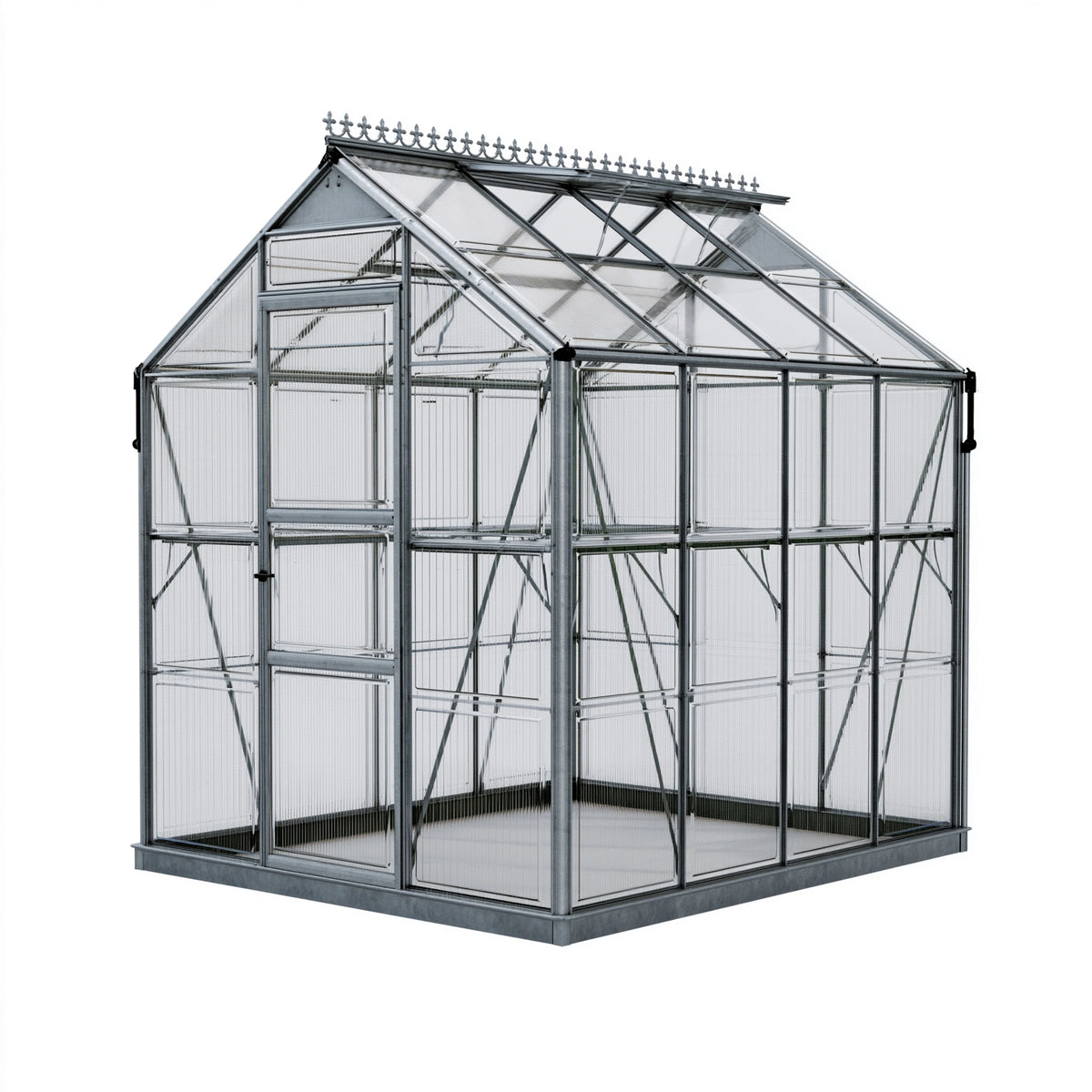 Serre de jardin 190 x 190 x 210 cm aluminium gris et polycarbonate style victorien