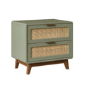Table de chevet 60 x 40 x 65 cm en bois vert sauge avec 2 tiroirs en cannage style rétro