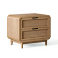 Table de chevet 50 x 40 x 60 cm en bois naturel et cannage - rangement à 2 tiroirs