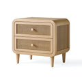 Table de chevet 45 x 40 x 55 cm en bois beige avec cannage 2 tiroirs style naturel