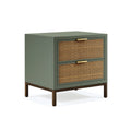 Table de chevet 60 x 40 x 65 cm en bois vert avec tiroirs en cannage style naturel