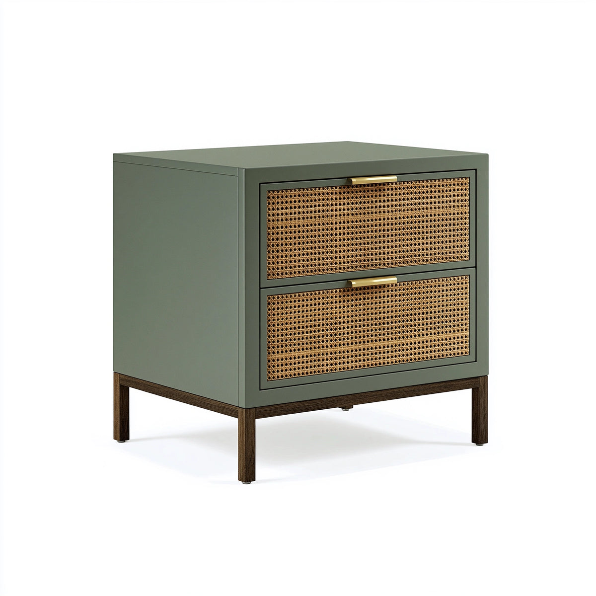 Table de chevet 60 x 40 x 65 cm en bois vert avec tiroirs en cannage style naturel
