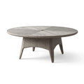 Table de jardin ronde diamètre 150 cm résine tressée gris aspect bois style contemporain