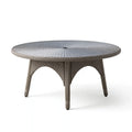 Table de jardin ronde diamètre 120 cm hauteur 75 cm en résine tressée grise style contemporain