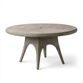 Table de jardin ronde diamètre 120 cm en résine tressée gris effet bois avec trou pour parasol