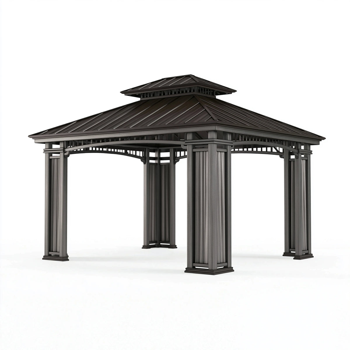 Tonnelle de jardin 300 x 300 x 300 cm en métal gris anthracite à double toit