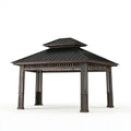 Tonnelle de jardin 400 x 300 cm bois brun foncé toit métallique abri extérieur ventilé
