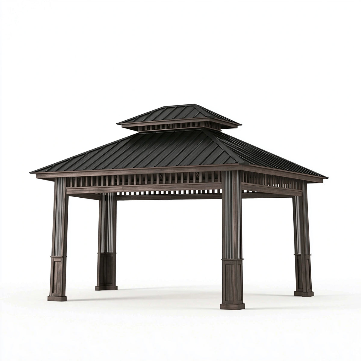 Tonnelle de jardin 400 x 300 cm bois brun foncé toit métallique abri extérieur ventilé