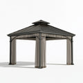 Tonnelle de jardin 300 x 300 cm en métal noir avec rideaux style pavillon extérieur