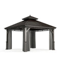 Tonnelle de jardin 300 x 300 x 300 cm en métal gris anthracite avec rideaux style pavillon