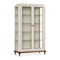 Vitrine 120 x 45 x 190 cm en bois et verre blanc crème style classique avec rangement
