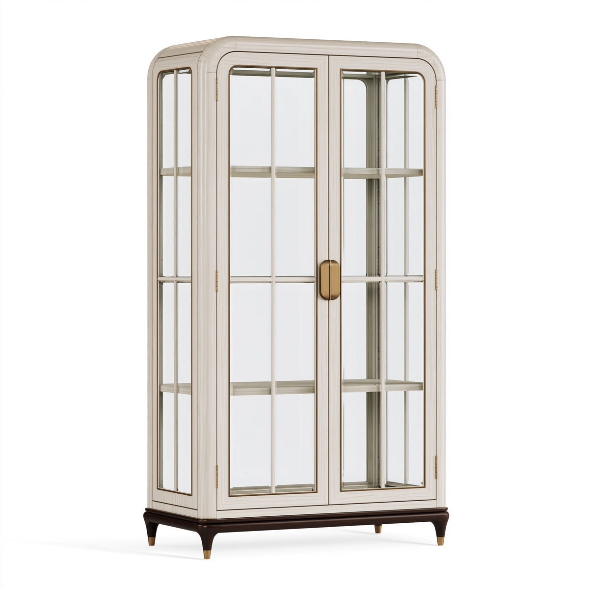 Vitrine 100 x 45 x 190 cm en bois et verre beige - portes vitrées style contemporain