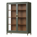 Armoire vitrine 100 x 45 x 190 cm en bois gris foncé et brun avec portes vitrées style classique